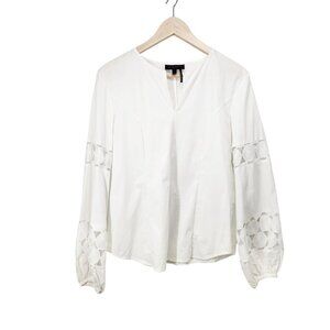 Donna Karan‎ New York Womens White Long Sleeve Blouse With Lace Detail Size S
